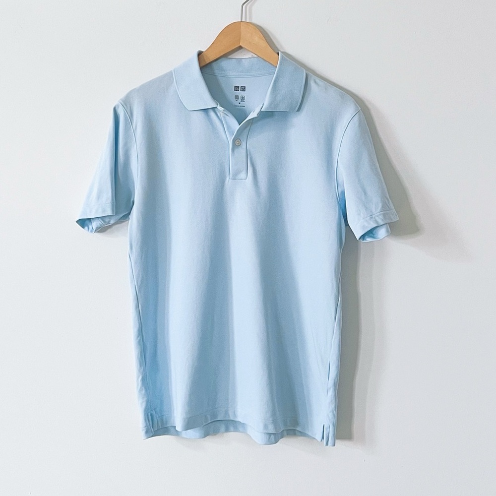 Uniqlo Men’s Dry Pique Polo Shirt Short Sleeve Cotton Pastel Light Blue Casual S